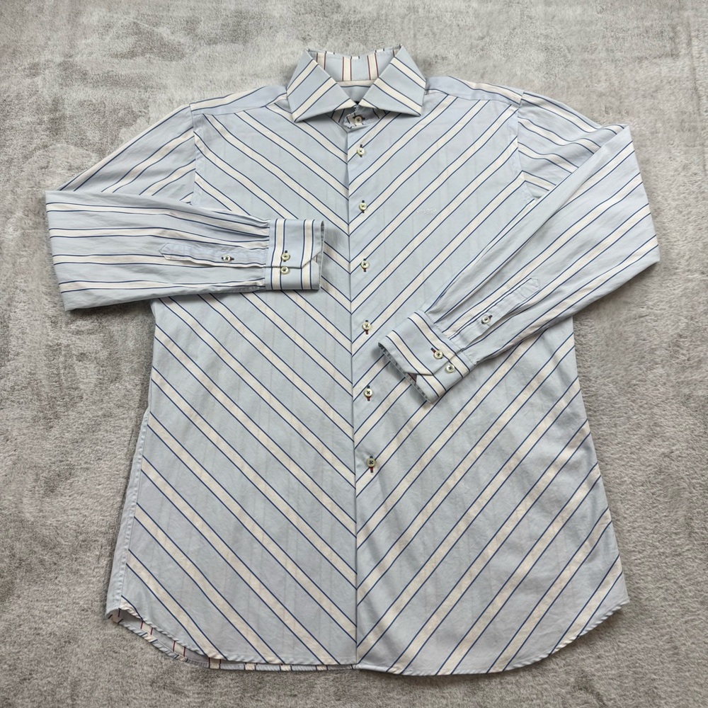 Ungaro shirt black label button up men’s size 5/M striped blue white long sleeve